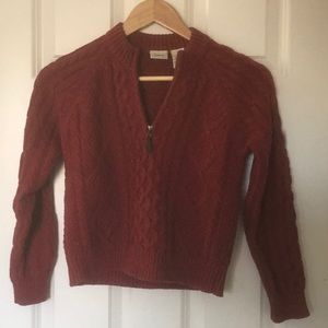 L.L.Bean boys red cable knit sweater with zip up neck.